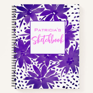 Personalized Purple Floral Sketchbook  Notebook