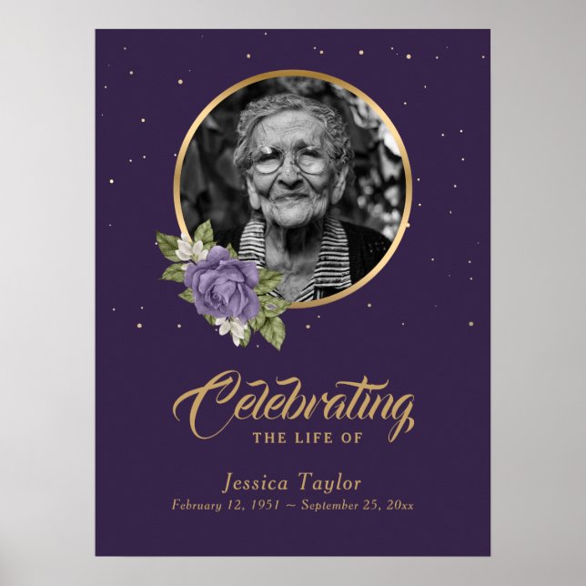 Personalized Purple Funeral Photo Welcome Sign (Front)