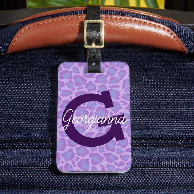 Personalized Purple Leopard Luggage Tag (Front Insitu 2)