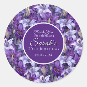 Personalized Purple Lilies Petal Beach Party Classic Round Sticker