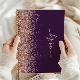 Personalized Purple Rose Gold Glitter Signature Notebook