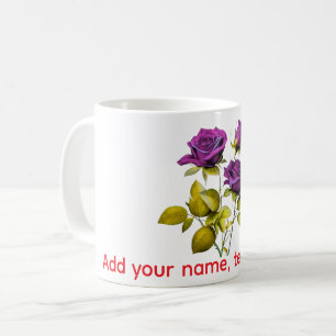 Personalized Purple Rose Mug Add Your Name, Text