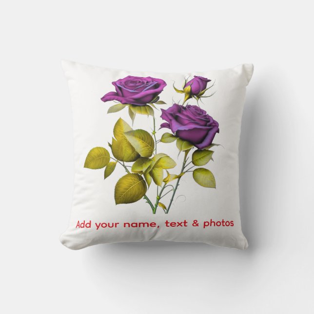 Personalized Purple Rose Template | Add Your text Cushion (Front)