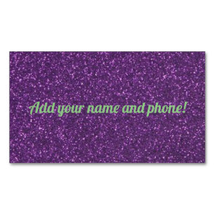 Personalized purple sparkling glitter magnetic business card