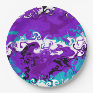 Personalized Purple Waves Fluid Art Birthday Paper Plate