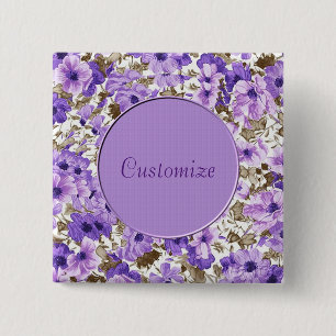 Personalized Purple & White Floral Button