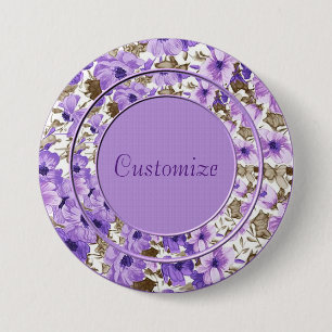 Personalized Purple & White Floral Round Button