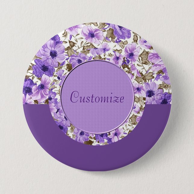 Personalized Purple & White Floral Round Button 2 (Front)