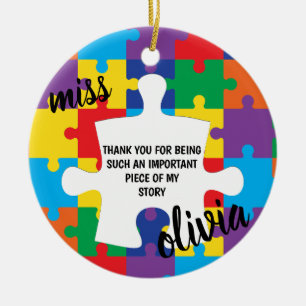 Personalized Puzzle Autism Teacher Ceramic Tree Decoration