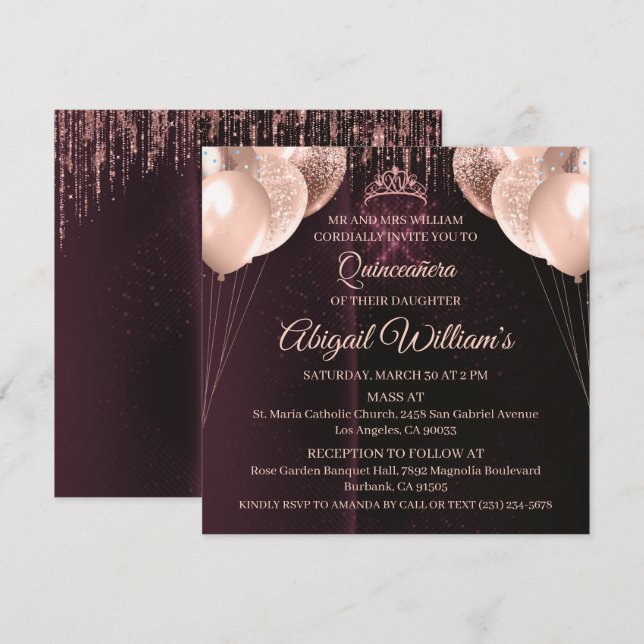 Personalized Quinceañera Invitation | Mis Quince A (Front/Back)