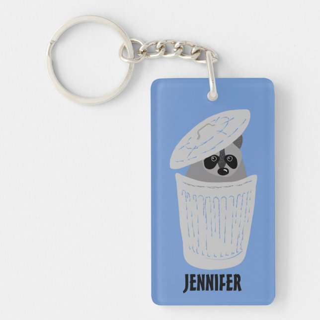 Personalized Raccoon in a Garbage Can Key Ring (Front)