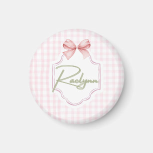 Personalized Raelynn Baby Girl Nursery Bow&Gingham Magnet