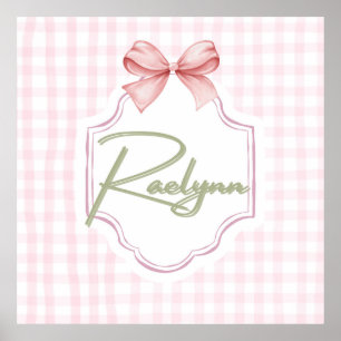 Personalized Raelynn Baby Girl Nursery Bow&Gingham Poster