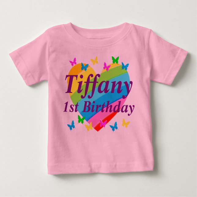 PERSONALIZED RAINBOW AND BUTTERFLIES 1ST BIRTHDAY BABY T-Shirt (Front)