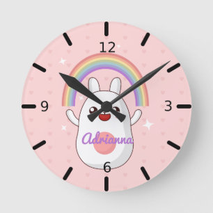 Personalized Rainbow Bunny Round Clock
