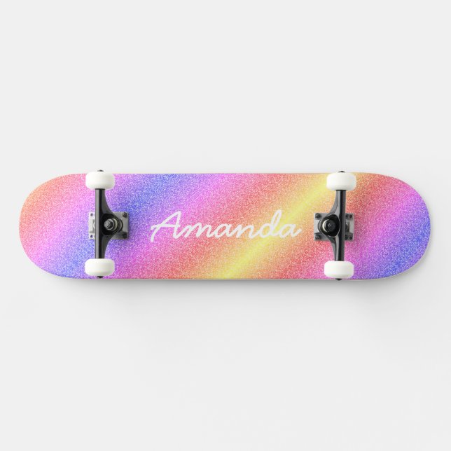 Personalized Rainbow Glitter skateboard with name (Horz)