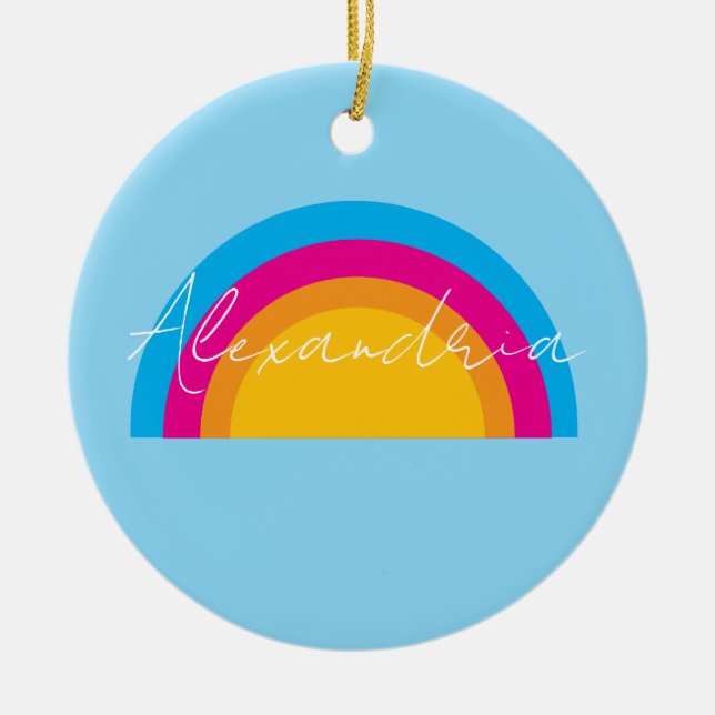 Personalized Rainbow Name Christmas Ceramic Tree Decoration (Front)