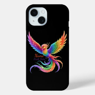 Personalized Rainbow Phoenix Name Birthdate Gift iPhone 15 Case