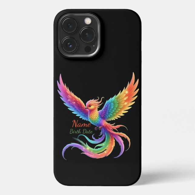 Personalized Rainbow Phoenix Name Birthdate Gift iPhone Case (Back)