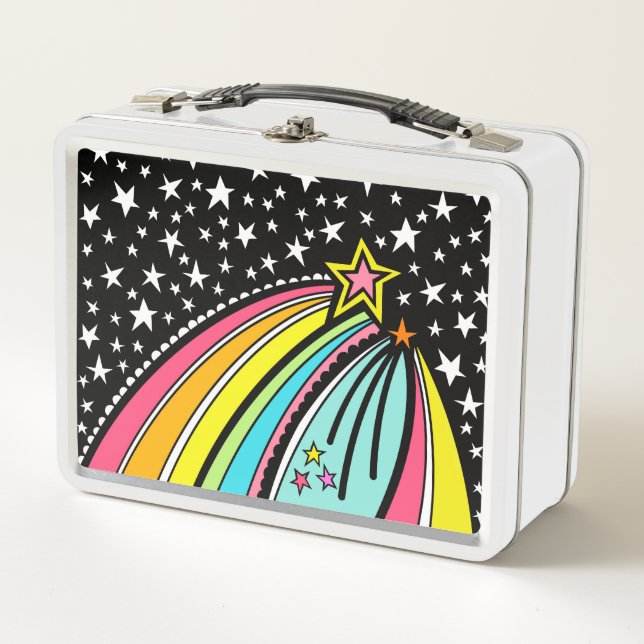 Personalized Rainbow Shooting Star Space Metal Lunch Box (Front)