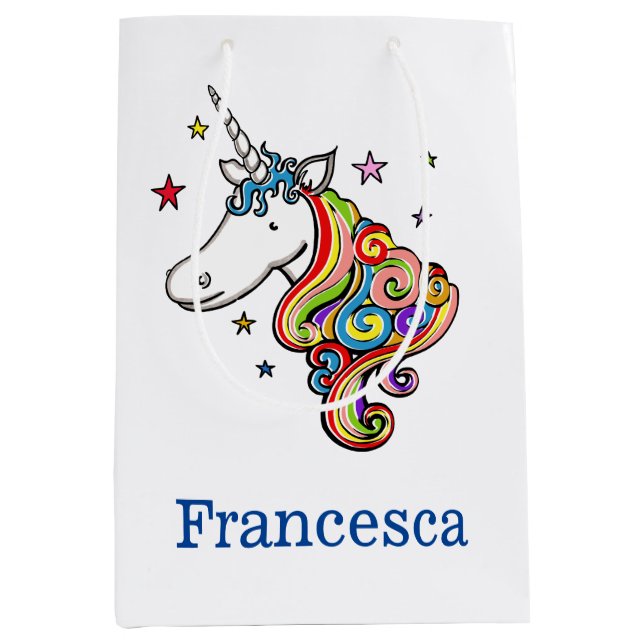 Personalized Rainbow Unicorn Heart Medium Gift Bag (Front)