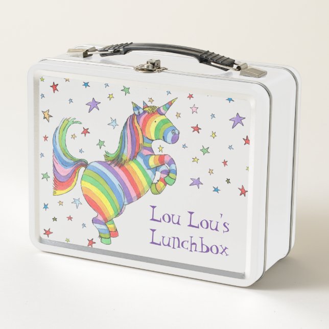 Personalized Rainbow Unicorn Metal Lunch Box (Front)