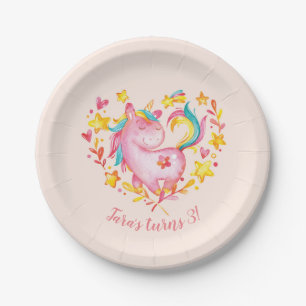Personalized rainbow unicorn party plates