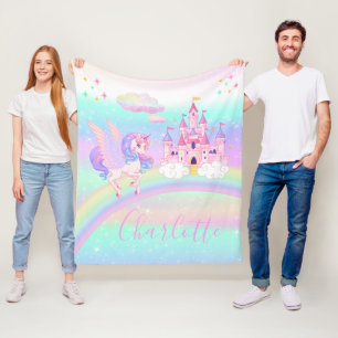 Personalized Rainbow Unicorn pastel Fleece Blanket