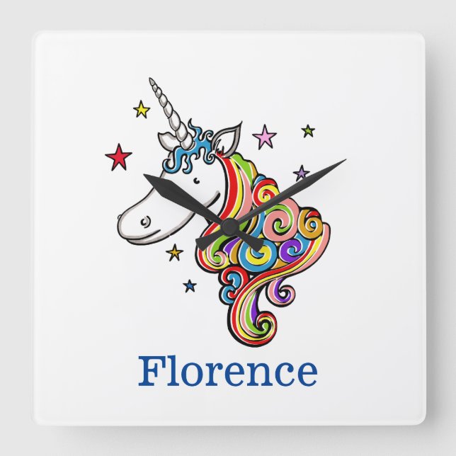 Personalized Rainbow Unicorn Square Wall Clock (Front)