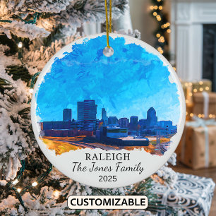 Personalized Raleigh Ornament, North Carolina Ceramic Tree Decoration