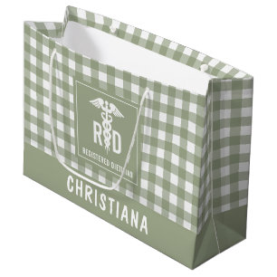 Personalized RD Registered Dietitian Plaid Pattern Large Gift Bag