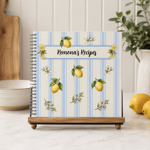 Personalized Recipe Book with Lemons/Blue Stripes