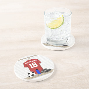 Personalized Red and White Football Soccer Jersey Coaster