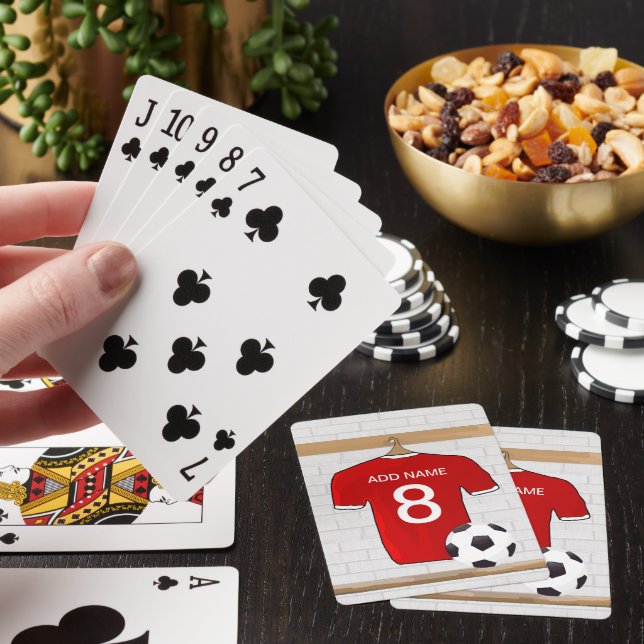 Personalized Red and White Football Soccer Jersey Playing Cards (In Situ)
