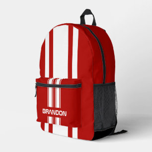 Personalized Red And White Racing Stripe Printed Backpack