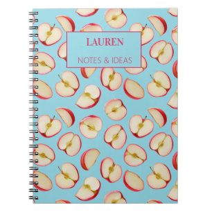 Personalized Red Apple Halves Pattern Custom Notebook