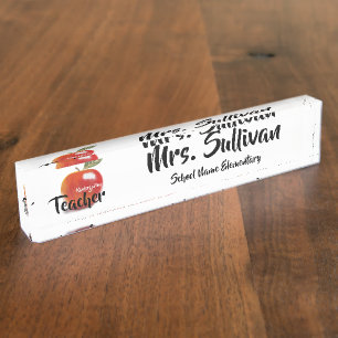 Personalized Red Apple Kindergarten Teacher School Nameplate