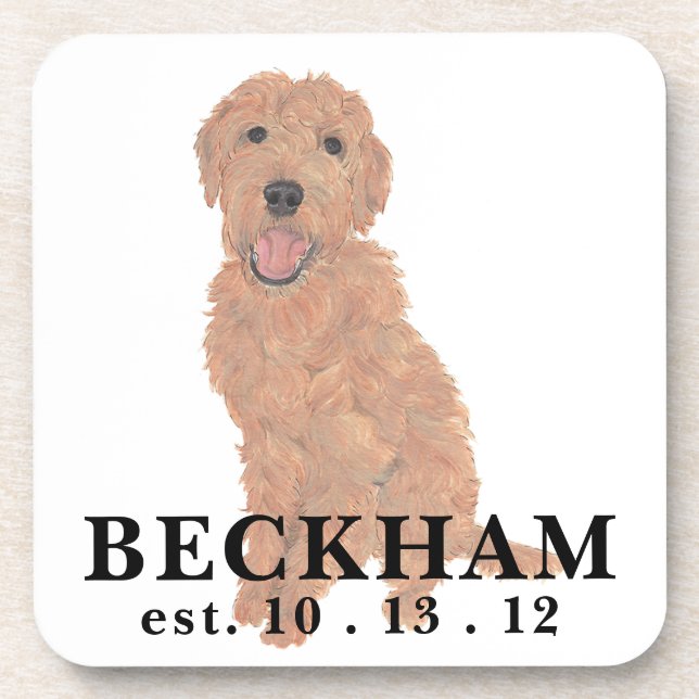 Personalized Red Apricot Golden Doodle Coaster (Front)