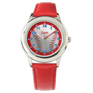Personalized Red Baseball Boys Learning Time Kids Watch