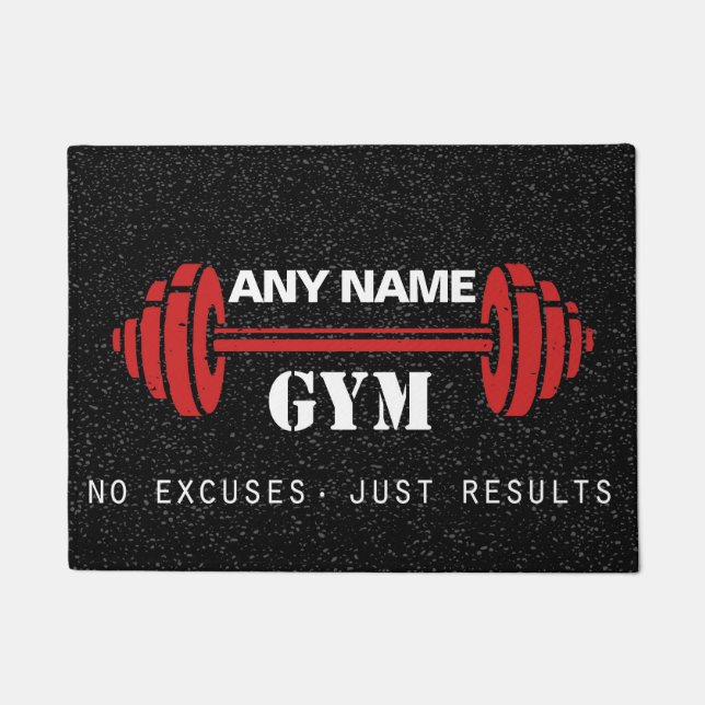 Personalized Red & Black home gym door mat (Front)