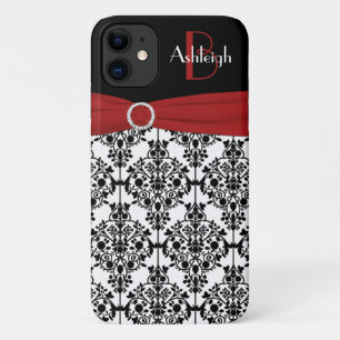 Personalized Red Black White Damask iPhone 11 Case
