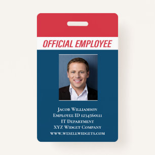 Personalized Red Blue Photo ID Employee ID Badge