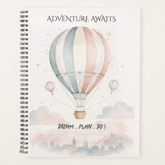 Personalized Red/Blue Stripe Hot Air Balloon Planner (Front)