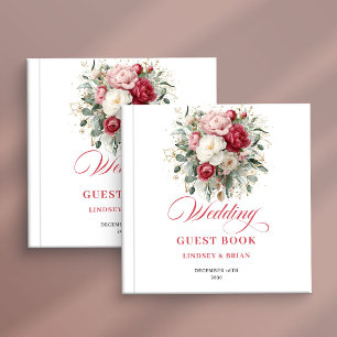 Personalized Red Blush Floral Wedding Guest Book