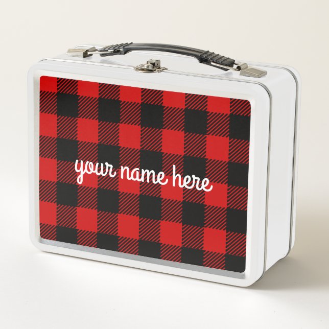 Personalized Red Buffalo Plaid Lunch Box (Front)