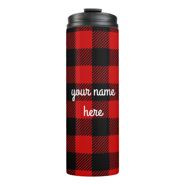 Personalized Red Buffalo Plaid Travel Mug (Front)