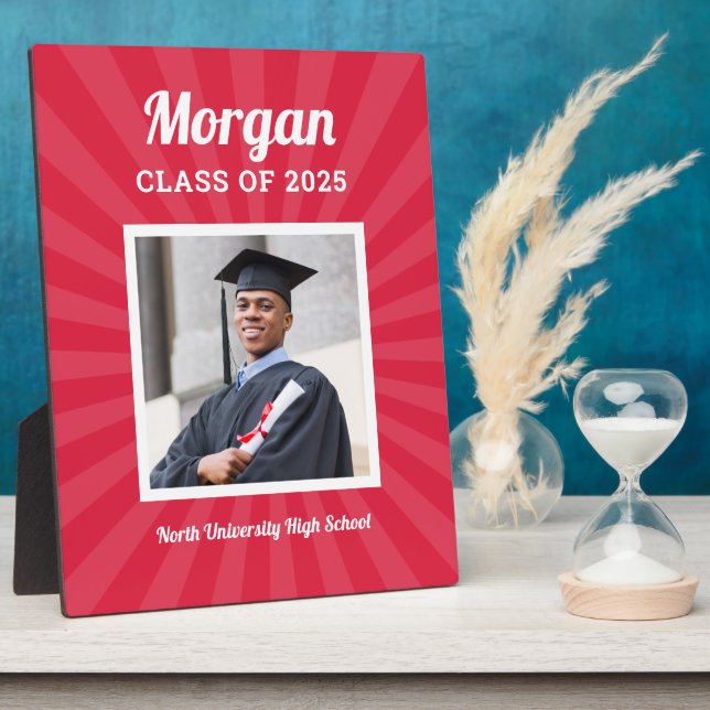 Personalized Red Class of 2025 Graduation Photo Plaque (Side)