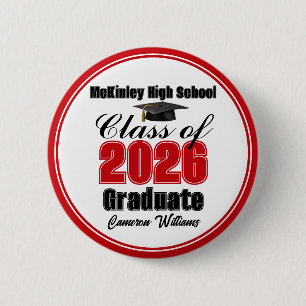 Personalized Red Class of 2026 Graduation Party 6 Cm Round Badge