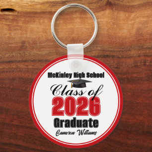 Personalized Red Class of 2026 Graduation Party Key Ring