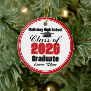 Personalized Red Class of 2026 Graduation Photo Ceramic Tree Decoration
